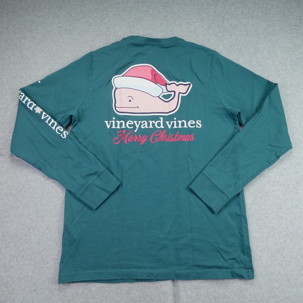 Vineyard Vines Shirt Boys M 12-14 Green Merry Christmas Whale Long Sleeve Tee